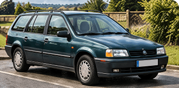 Older green estate car parked on a driveway